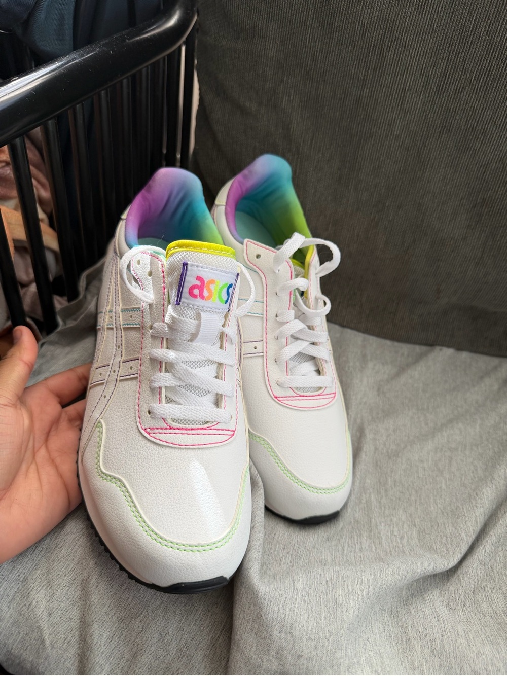 ASICS White Sneakers with Rainbow Accents